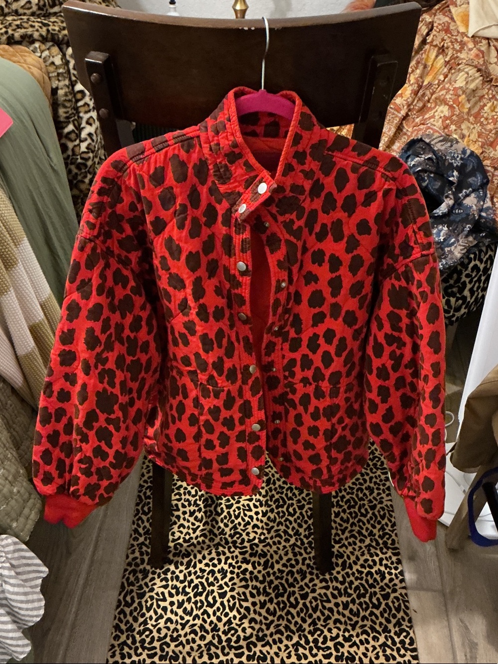 Blank NYC Red and Black Leopard-Print Bomber Jacket